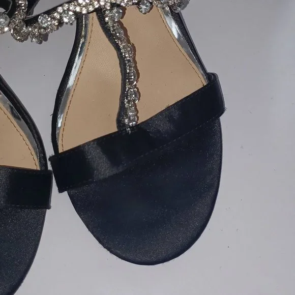 Badgley Mischka Jewel Black Satin  Embellished Sandals Heels - Picture 3 of 9